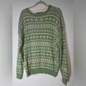 Vintage JOHN WEITZ Hand Framed Cotton Knitted Sweater Made In USA L Green/Cream